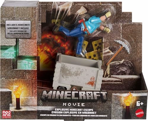 MATTEL MINECRAFT JUEGO DE FIGURAS DE ACCION ESCAPE EXPLOSIVO EN VAGONETA CON STEVE DE 4 PULGADAS - 6