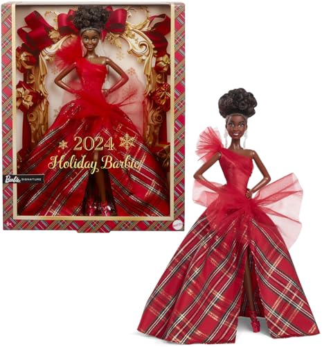 MUÑECA BARBIE SIGNATURE MUÑECA DE MODA FESTIVA DE 2024 CON CABELLO CASTAÑO USANDO VESTIDO A CUADROS - 1
