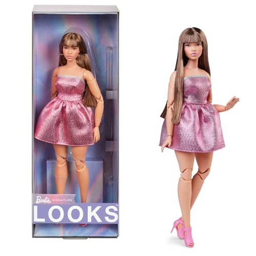 MUÑECA BARBIE LOOKS COLECCION NO 24 CON CABELLO CASTAÑO Y MODA MODERNA Y2K VESTIDO ROSA SIN - 1