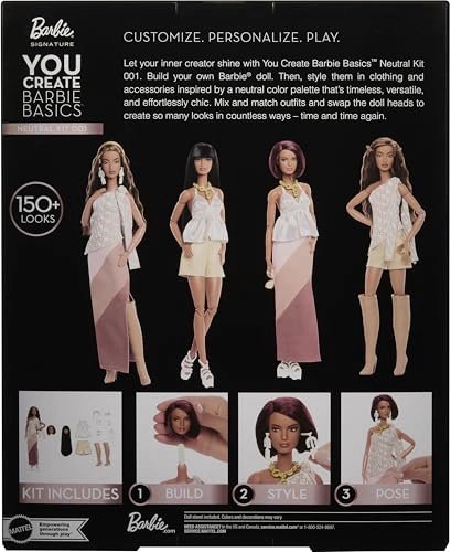 BARBIE BASICS YOU CREATE NEUTRAL KIT 001 CON MUÑECA DE MODA PERSONALIZABLE ROPA Y ACCESORIOS - 6