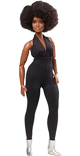 BARBIE SIGNATURE LOOKS MUÑECA CURVA MORENA MUÑECA DE MODA TOTALMENTE POSABLE CON OVEROL NEGRO - 1