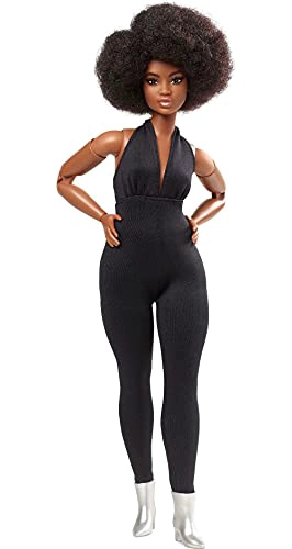BARBIE SIGNATURE LOOKS MUÑECA CURVA MORENA MUÑECA DE MODA TOTALMENTE POSABLE CON OVEROL NEGRO - 5