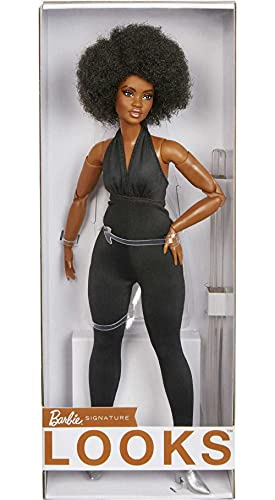 BARBIE SIGNATURE LOOKS MUÑECA CURVA MORENA MUÑECA DE MODA TOTALMENTE POSABLE CON OVEROL NEGRO - 6