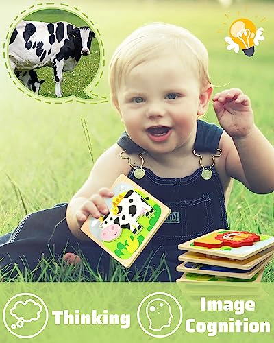 BENRESIVE ROMPECABEZAS DE MADERA PARA NIÑOS PEQUEÑOS 6 PIEZAS DE JUGUETES MONTESSORI DE ANIMALES - 3