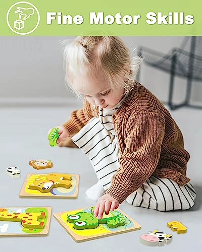 BENRESIVE ROMPECABEZAS DE MADERA PARA NIÑOS PEQUEÑOS 6 PIEZAS DE JUGUETES MONTESSORI DE ANIMALES - 4