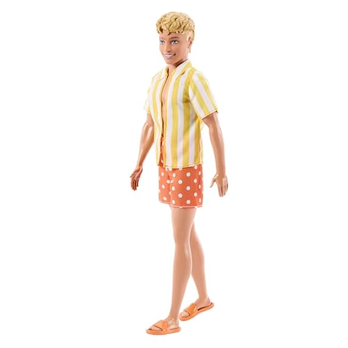 BARBIE FASHIONISTAS STYLE KEN DOLL 252 CON PELO RUBIO CON PANTALONES CORTOS DE LUNARES NARANJAS - 1