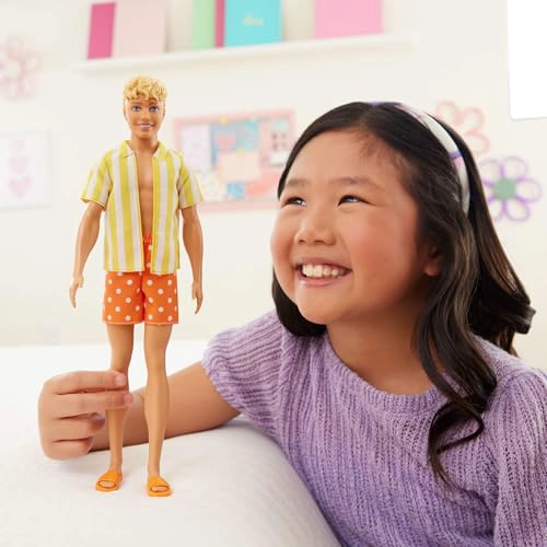 BARBIE FASHIONISTAS STYLE KEN DOLL 252 CON PELO RUBIO CON PANTALONES CORTOS DE LUNARES NARANJAS - 2