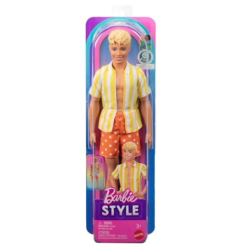 BARBIE FASHIONISTAS STYLE KEN DOLL 252 CON PELO RUBIO CON PANTALONES CORTOS DE LUNARES NARANJAS - 6