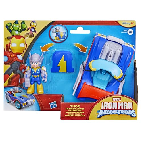 MARVEL IRON MAN AND HIS AWESOME FRIENDS THOR THUNDER ROADRACER FIGURA DE ACCION Y VEHICULO - 3