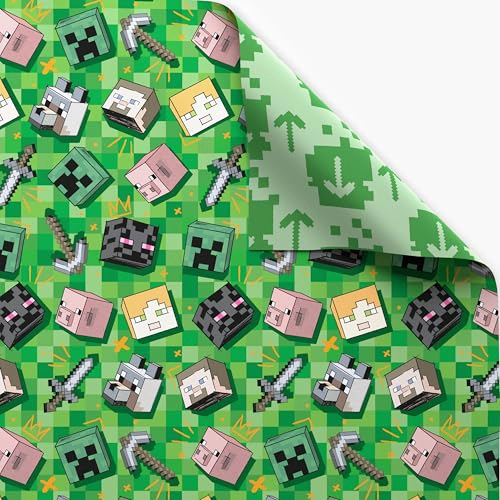AMERICAN GREETINGS PAPEL DE REGALO REVERSIBLE DE MINECRAFT DE 40 PIES CUADRADOS PARA TODAS - 2