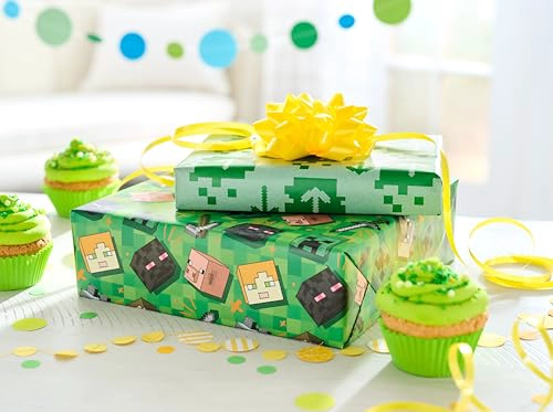 AMERICAN GREETINGS PAPEL DE REGALO REVERSIBLE DE MINECRAFT DE 40 PIES CUADRADOS PARA TODAS - 6