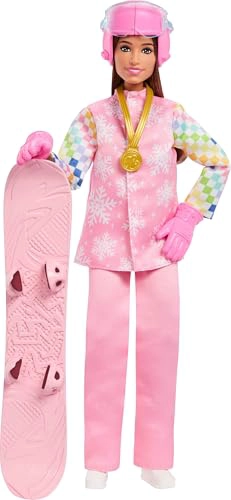 BARBIE CAREERS MUÑECA SNOWBOARDER CON CHAQUETA DE NIEVE ROSA PANTALONES Y BOTAS CON MAS DE 10 - 1