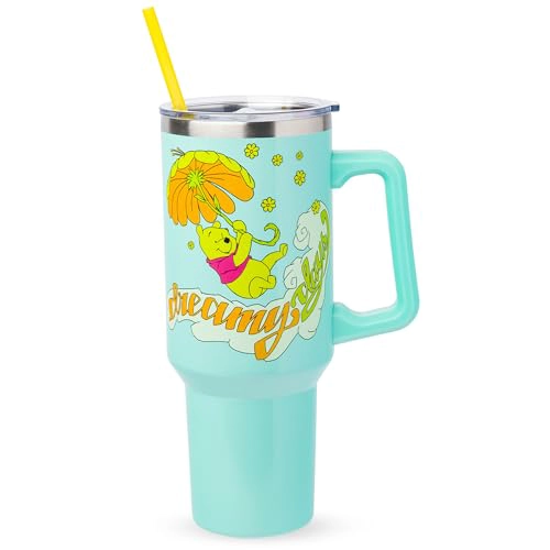 SILVER BUFFALO DISNEY VASO DE ACERO INOXIDABLE DE DOBLE PARED CON ASA Y PAJILLA DISEÑO DE WINNIE - 1