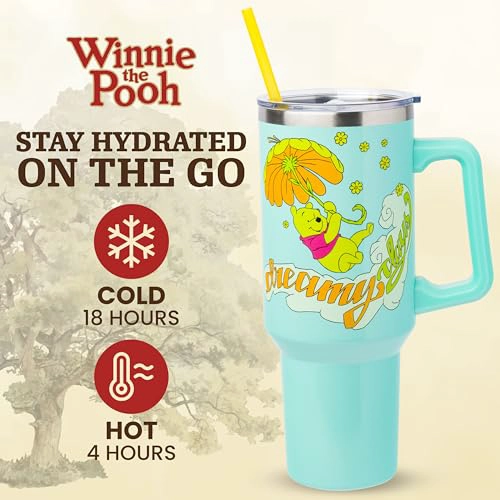 SILVER BUFFALO DISNEY VASO DE ACERO INOXIDABLE DE DOBLE PARED CON ASA Y PAJILLA DISEÑO DE WINNIE - 2