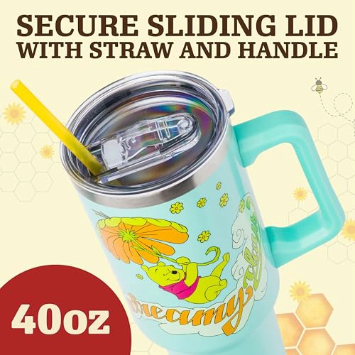 SILVER BUFFALO DISNEY VASO DE ACERO INOXIDABLE DE DOBLE PARED CON ASA Y PAJILLA DISEÑO DE WINNIE - 3
