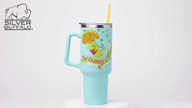 SILVER BUFFALO DISNEY VASO DE ACERO INOXIDABLE DE DOBLE PARED CON ASA Y PAJILLA DISEÑO DE WINNIE - 7