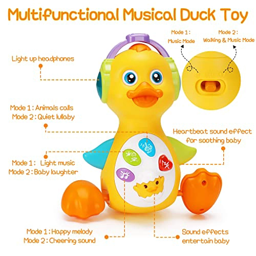 TSOMTTO JUGUETE MUSICAL DE PATO ILUMINADO PARA BEBE  JUGUETES PARA BEBE S QUE BAILAN Y GATEAN - 5