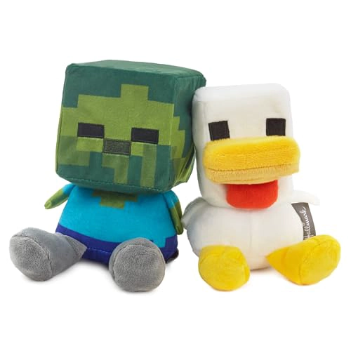 HALLMARK BETTER TOGETHER MINECRAFT JUGUETE MAGNE TICO DE PELUCHE JUEGO DE 2 BEBE  ZOMBI Y POLLO 525 - 1