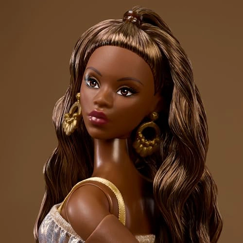 BARBIE BASICS MODEL COLLECTOR FASHION DOLL 09 CON PELO MORENO EN VESTIDO DORADO Y TACONES DE TIRAS - 3