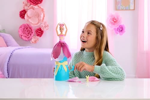 MUÑECA BARBIE PETAL POP CON VESTIDO DE TULIPAN ROSA Y ACCESORIOS REVELACION DE RAMO CON CONEJITO - 2