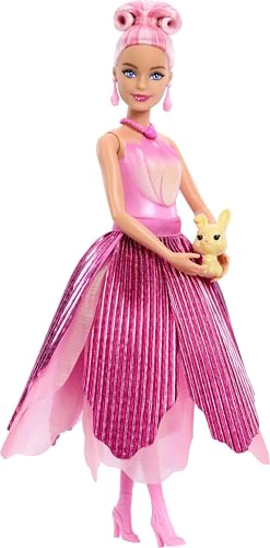 MUÑECA BARBIE PETAL POP CON VESTIDO DE TULIPAN ROSA Y ACCESORIOS REVELACION DE RAMO CON CONEJITO - 5