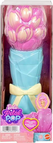 MUÑECA BARBIE PETAL POP CON VESTIDO DE TULIPAN ROSA Y ACCESORIOS REVELACION DE RAMO CON CONEJITO - 6