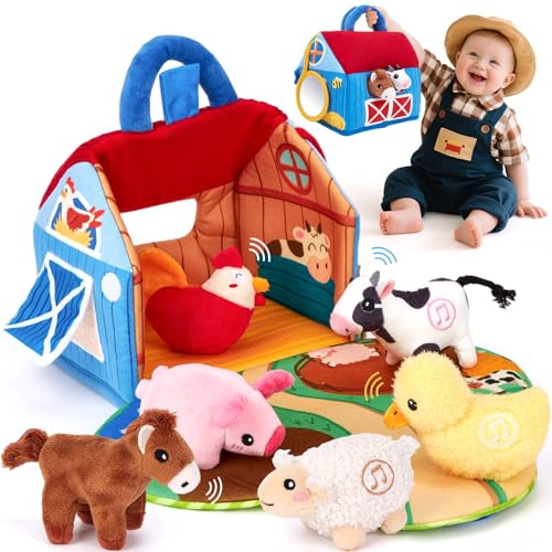 HAHALAND JUGUETES PARA BEBE S DE 6 A 12 MESES GRANERO SORPRESA CON ANIMALES DE GRANJA DE PELUCHE - 1