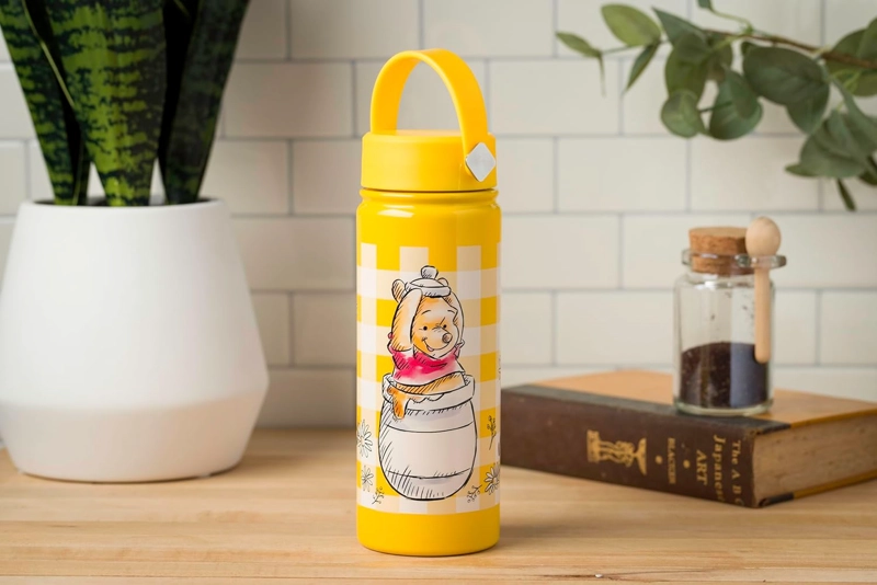SILVER BUFFALO DISNEY WINNIE THE POOH IN HUNNY POT YELLOW GINGHAM BOTELLA DE AGUA DE ACERO - 7
