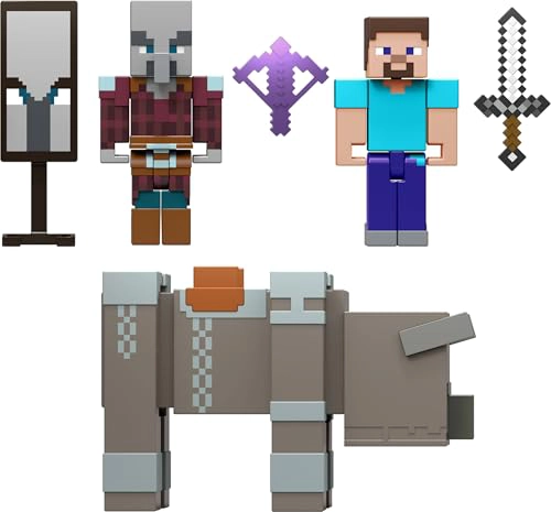 MATTEL MINECRAFT PAQUETE DE ASALTO A LA ALDEA CON 3 FIGURAS DE ACCION Y ACCESORIOS SET DE COLECCION - 1