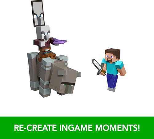 MATTEL MINECRAFT PAQUETE DE ASALTO A LA ALDEA CON 3 FIGURAS DE ACCION Y ACCESORIOS SET DE COLECCION - 3