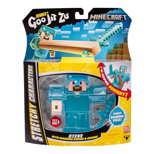 HE ROES DE GOO JIT ZU MINECRAFT PERSONAJES ELASTICOS STEVE CON ARMADURA DE DIAMANTE Y ESPADA RELLENO - 2