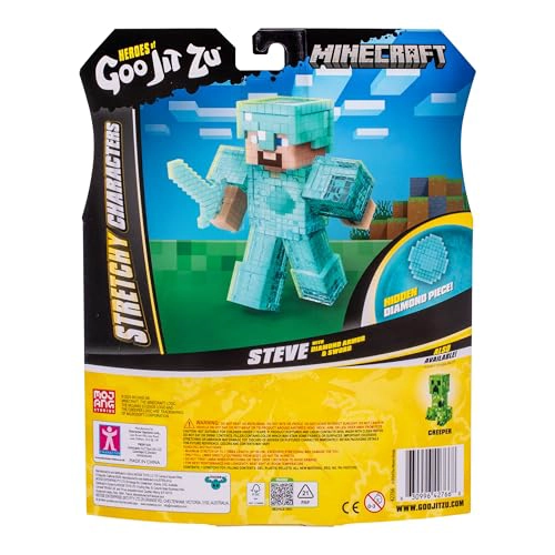 HE ROES DE GOO JIT ZU MINECRAFT PERSONAJES ELASTICOS STEVE CON ARMADURA DE DIAMANTE Y ESPADA RELLENO - 5