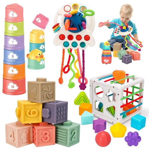 JUGUETES MONTESSORI PARA BEBE S DE 61218 MESES TAZAS DE APILAR CON CUERDA PARA BEBE S BLOQUES - 1