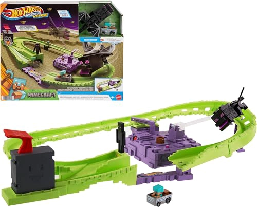 HOT WHEELS SET DE PISTA DE AUTOS DE JUGUETE PLAYSET RACERVERSE MINECRAFT Y STEVE CON ARMADURA - 1