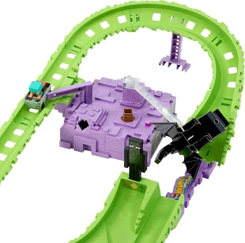 HOT WHEELS SET DE PISTA DE AUTOS DE JUGUETE PLAYSET RACERVERSE MINECRAFT Y STEVE CON ARMADURA - 4