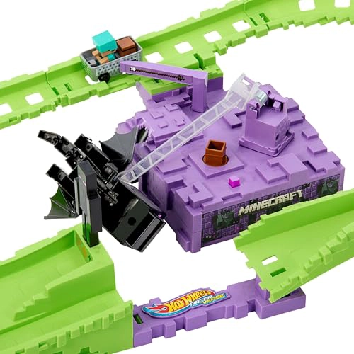 HOT WHEELS SET DE PISTA DE AUTOS DE JUGUETE PLAYSET RACERVERSE MINECRAFT Y STEVE CON ARMADURA - 5