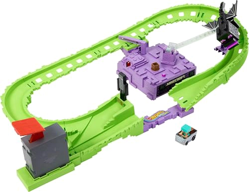 HOT WHEELS SET DE PISTA DE AUTOS DE JUGUETE PLAYSET RACERVERSE MINECRAFT Y STEVE CON ARMADURA - 6