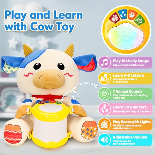 VOPITOS JUGUETES MUSICALES DE VACA DE PELUCHE PARA BEBE S DE 6 A 12 MESES TAMBOR DE MUSICA ILUMINADO - 2