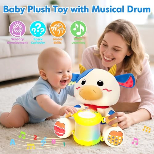 VOPITOS JUGUETES MUSICALES DE VACA DE PELUCHE PARA BEBE S DE 6 A 12 MESES TAMBOR DE MUSICA ILUMINADO - 3