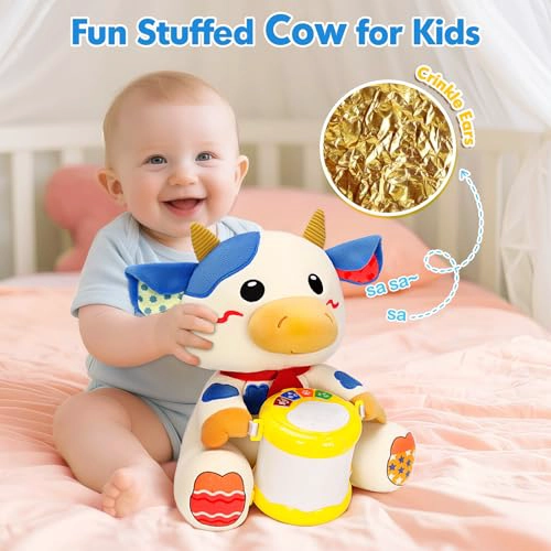 VOPITOS JUGUETES MUSICALES DE VACA DE PELUCHE PARA BEBE S DE 6 A 12 MESES TAMBOR DE MUSICA ILUMINADO - 4