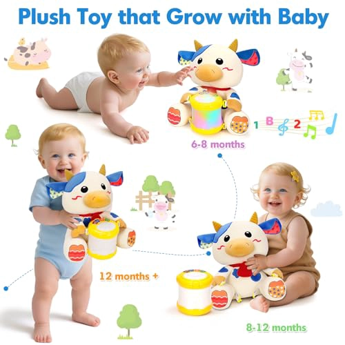 VOPITOS JUGUETES MUSICALES DE VACA DE PELUCHE PARA BEBE S DE 6 A 12 MESES TAMBOR DE MUSICA ILUMINADO - 5