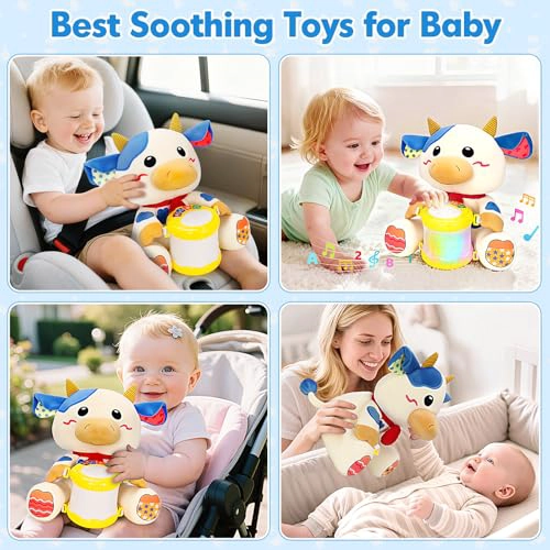 VOPITOS JUGUETES MUSICALES DE VACA DE PELUCHE PARA BEBE S DE 6 A 12 MESES TAMBOR DE MUSICA ILUMINADO - 7