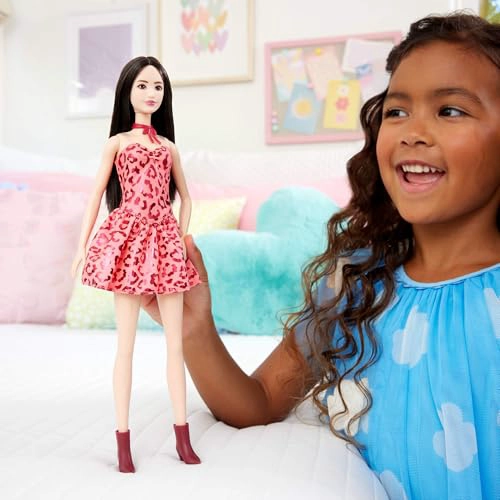 MUÑECA BARBIE FASHIONISTAS 246 CON CABELLO NEGRO VESTIDO SIN TIRANTES DE LEOPARDO ROSA - 2