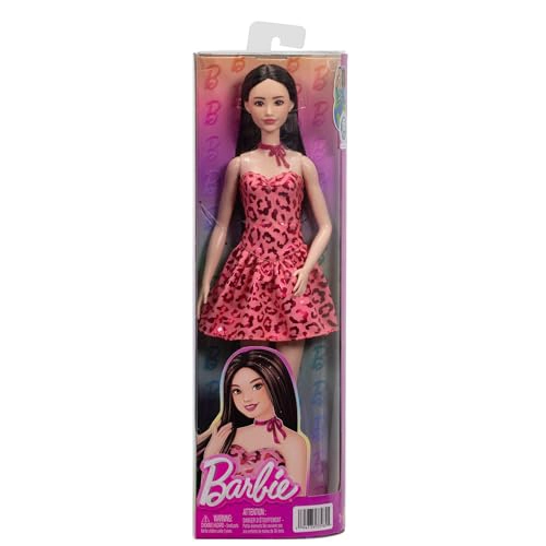 MUÑECA BARBIE FASHIONISTAS 246 CON CABELLO NEGRO VESTIDO SIN TIRANTES DE LEOPARDO ROSA - 6