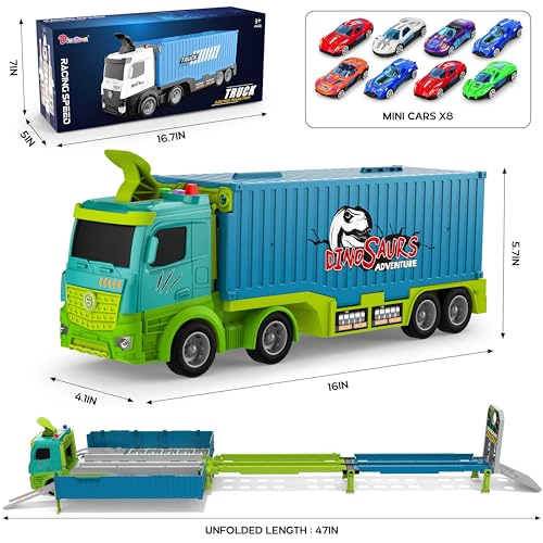 JUGUETES DE PISTA DE CARRERAS CON CAMION TRANSPORTADOR PARA NIÑOS PEQUEÑOS SET DE JUEGO PLEGABLE - 2