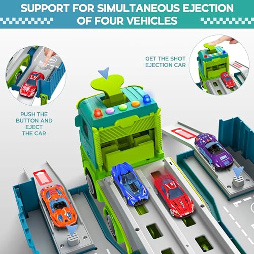 JUGUETES DE PISTA DE CARRERAS CON CAMION TRANSPORTADOR PARA NIÑOS PEQUEÑOS SET DE JUEGO PLEGABLE - 3