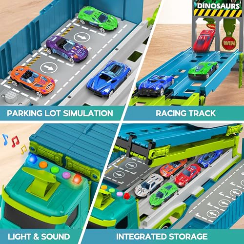 JUGUETES DE PISTA DE CARRERAS CON CAMION TRANSPORTADOR PARA NIÑOS PEQUEÑOS SET DE JUEGO PLEGABLE - 4