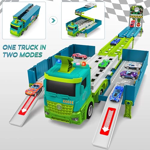 JUGUETES DE PISTA DE CARRERAS CON CAMION TRANSPORTADOR PARA NIÑOS PEQUEÑOS SET DE JUEGO PLEGABLE - 5