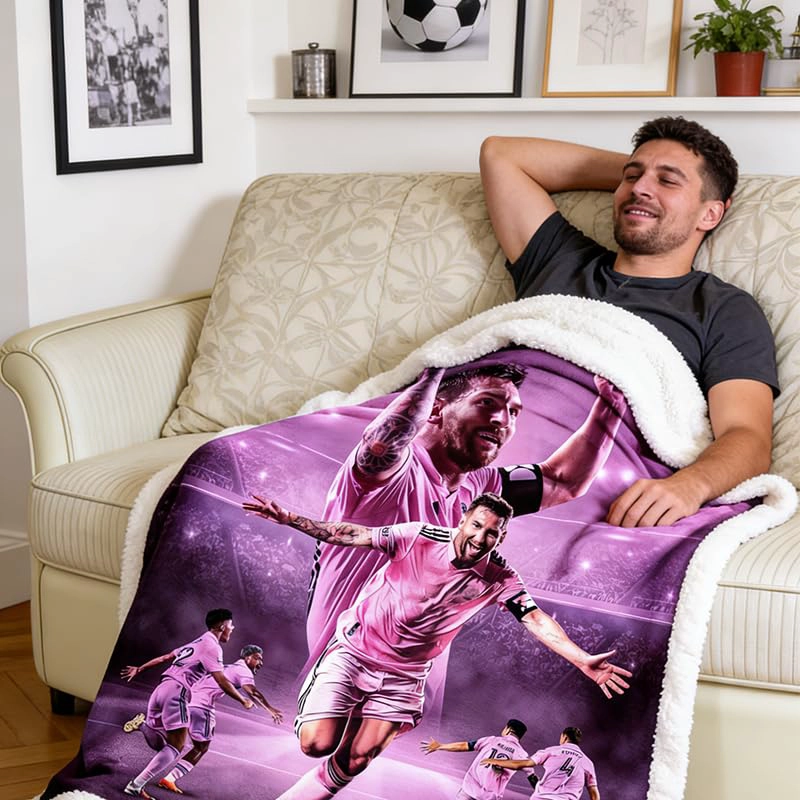 BILVAZOG LIONEL MESSI MANTA PARA NIÑOS FANATICOS MANTAS DE FUTBOL PARA TODAS LAS ESTACIONES SOFA - 4