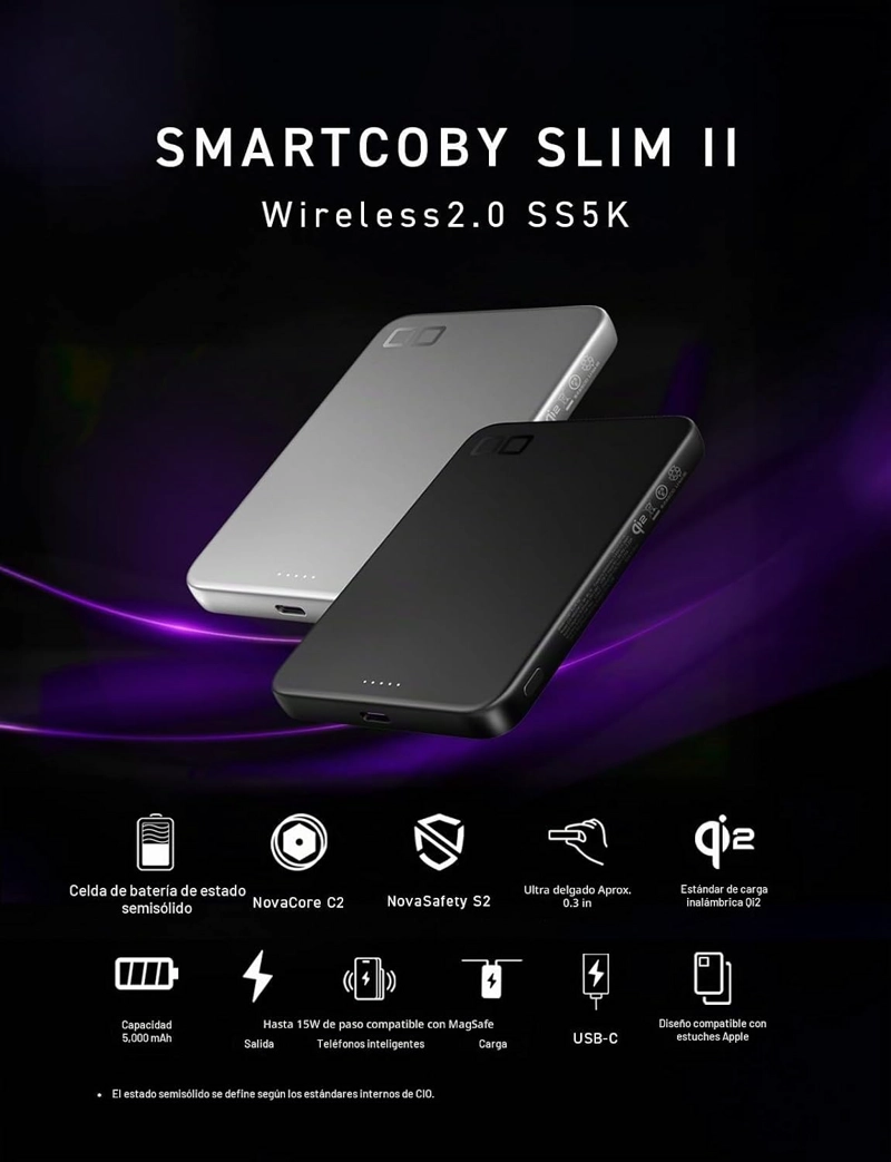 CIO SMARTCOBY SLIM II WIRELESS 2.0 SS5K 5000MAH POWER BANK NEGRO - 3